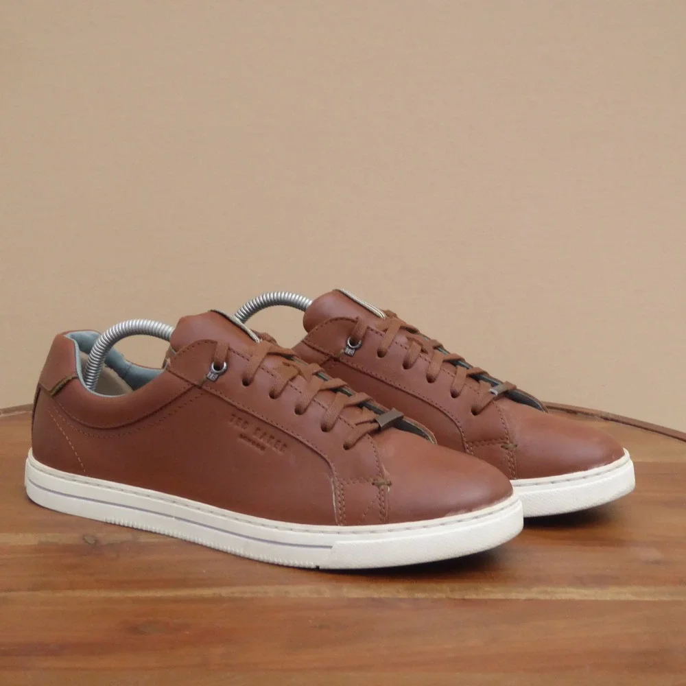 Ted Baker Mens Thawne Sneakers Brown Leather Lace Up Low Top 8.5